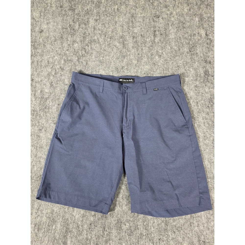 TravisMathew Mens 36 Blue Stretch Flat Front Golf Chino Shorts Performance